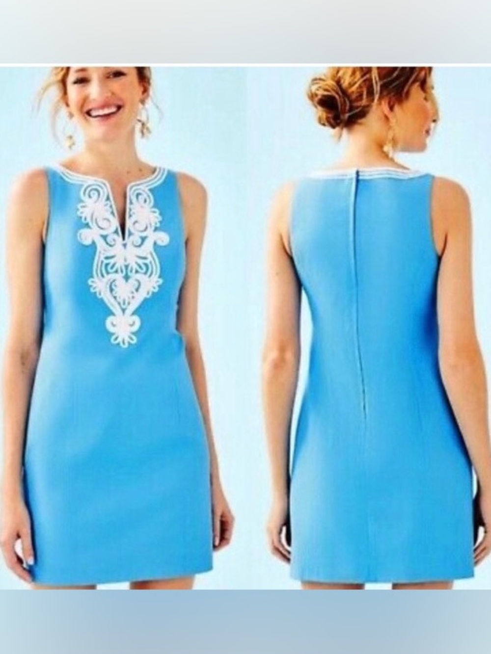 Lilly Pulitzer Sky Blue Sleeveless Shift with White Embroidered Applique